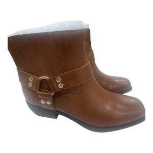 Sun + Stone Womens Brown Ankle Boots With Side Zipper & Buckle Detailing Size 8M